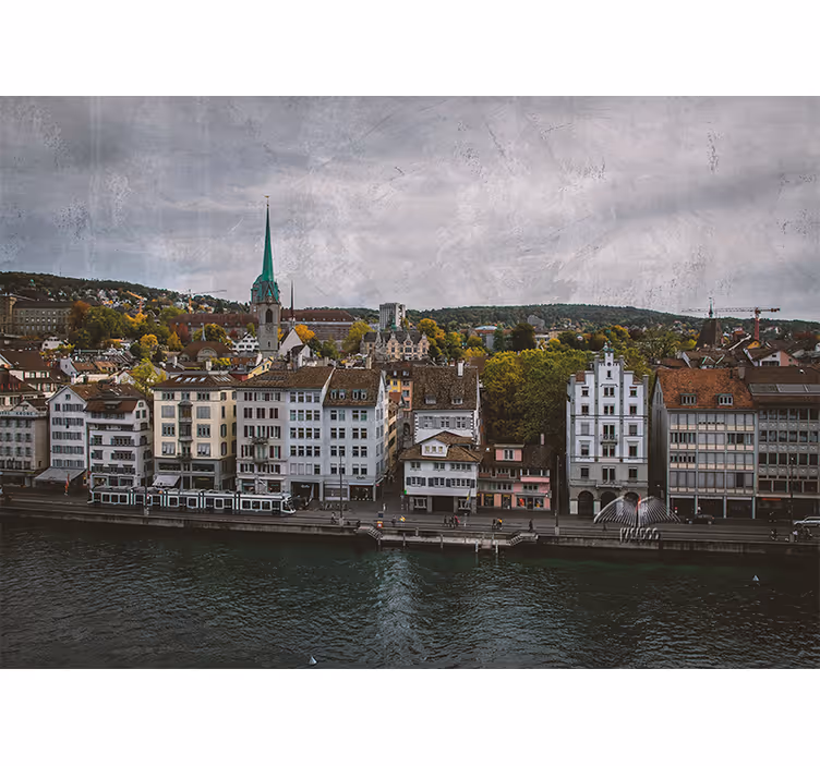 Rolgordijn woonkamer zürich huizen aan het meer - TenStickers