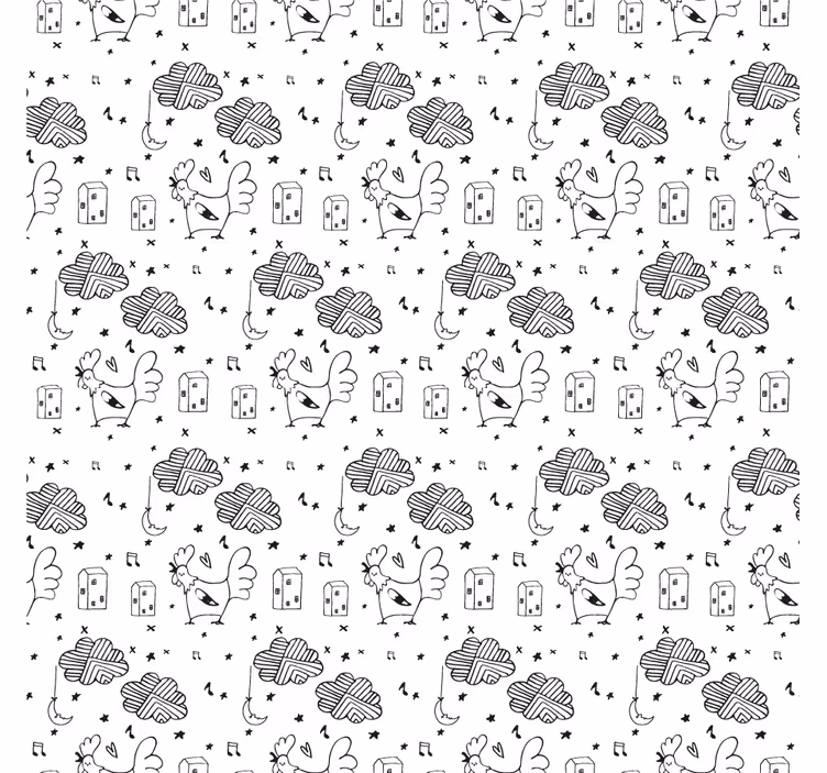 Rolgordijn woonkamer zwart-witte kippen nordic stijl - TenStickers