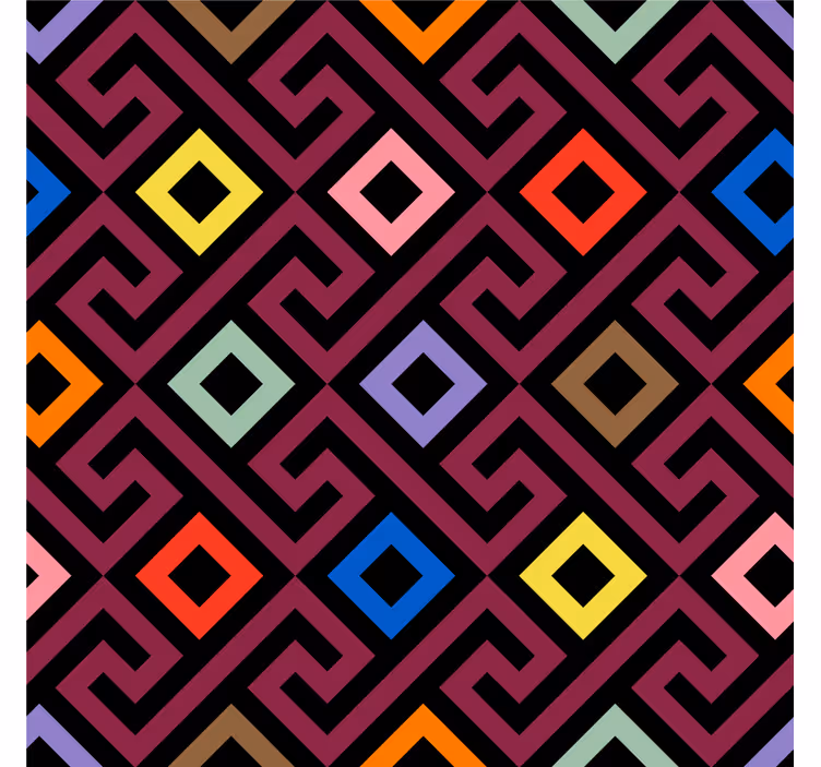 Rolgordijn woonkamer kleurrijk geometrisch labyrintpatroon - TenStickers