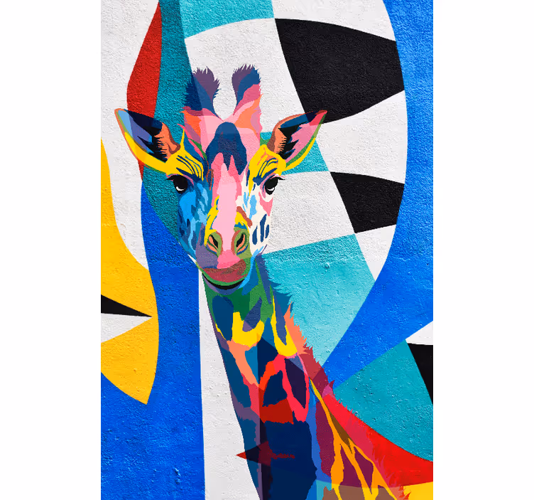 Rolgordijn woonkamer abstract kleurrijke giraffe - TenStickers