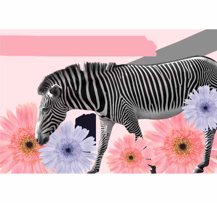 Rolgordijn woonkamer collage stijl zebra schilderij - TenStickers