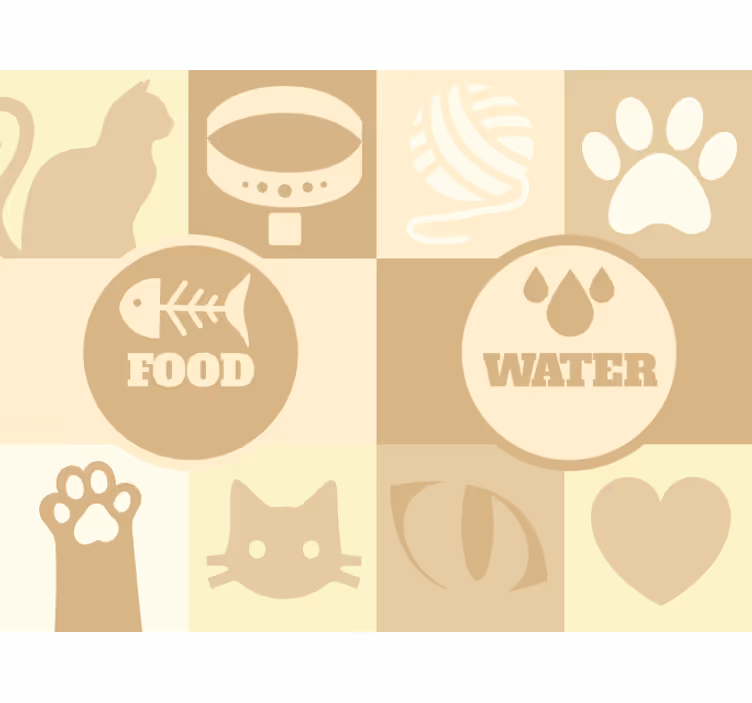 Rolgordijn beige kattenwater en kattenvoer - TenStickers