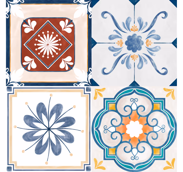 Raambekleding slaapkamer vintage vier tegels - TenStickers