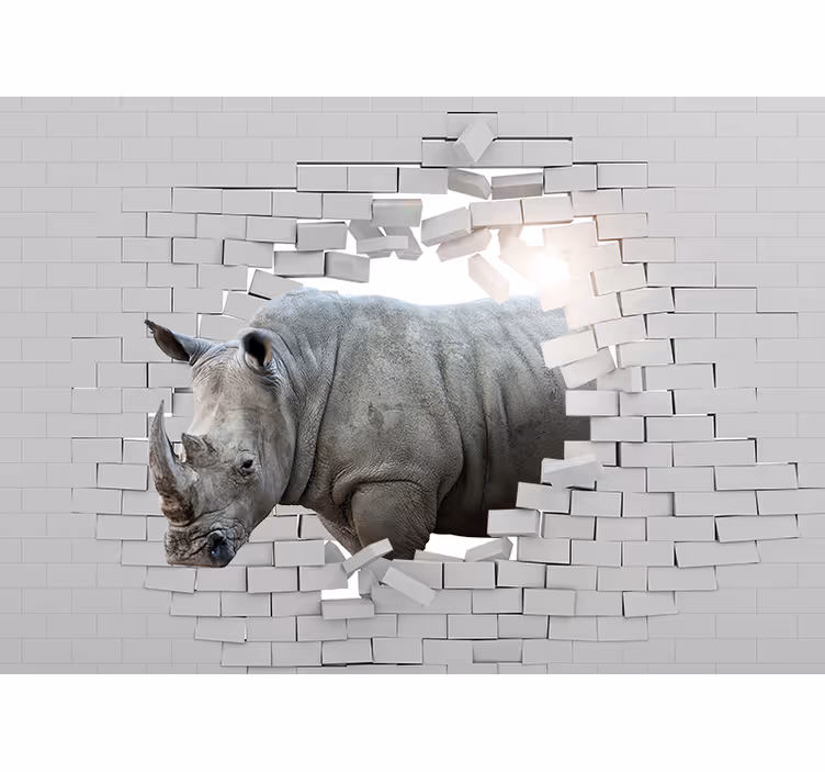Wit rolgordijn 3d neushoorn - TenStickers
