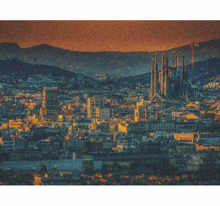 Rolgordijn woonkamer barcelona vanuit de lucht 's nachts - TenStickers
