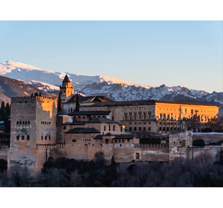Rolgordijn woonkamer alhambra van granada in de avond - TenStickers