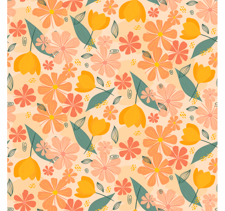Rolgordijn woonkamer kleurrijke vintage bladeren en bloemen - TenStickers