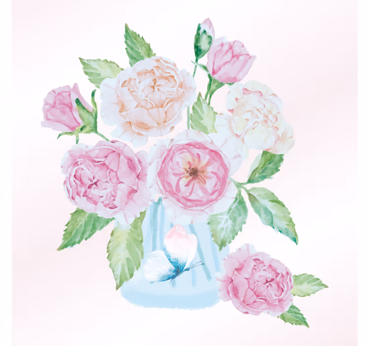 Rolgordijn woonkamer glazen pot met bloemen en een vlinder - TenStickers