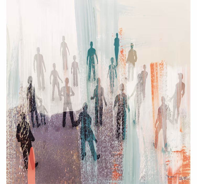 Rolgordijn woonkamer abstract schilderij van mensen - TenStickers