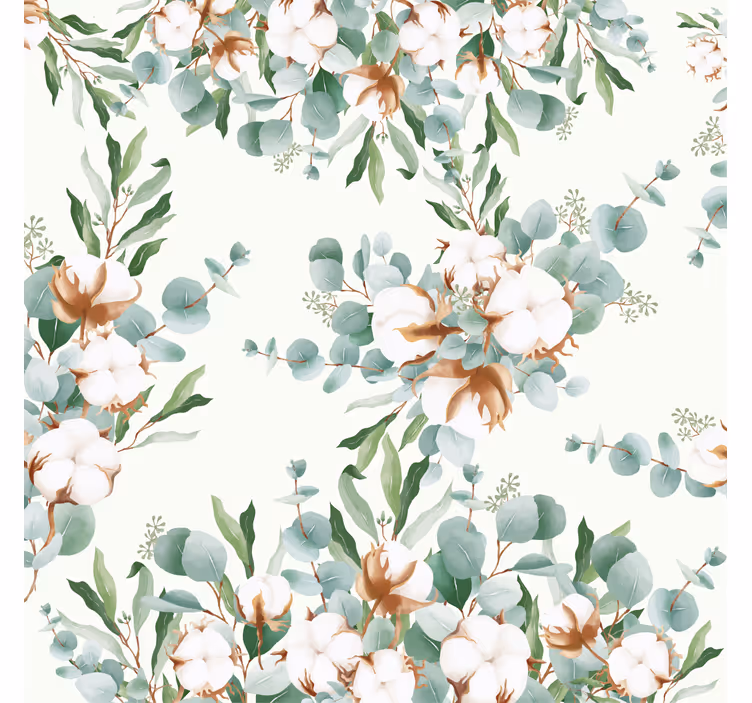 Rolgordijn woonkamer shabby chic stijl katoenplanten - TenStickers