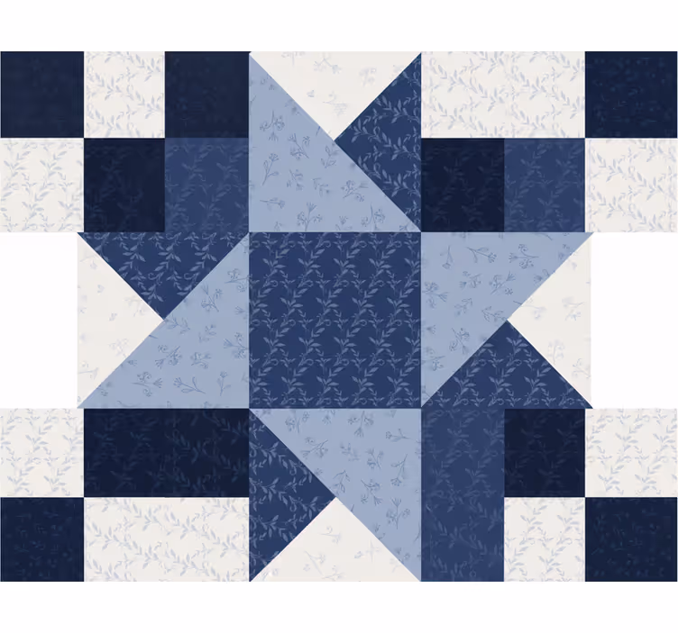 Rolgordijn woonkamer patchwork blauw ster driehoek ontwerp - TenStickers