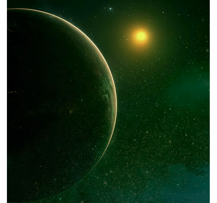 Rolgordijn woonkamer groen planeten satelliet ontwerp - TenStickers