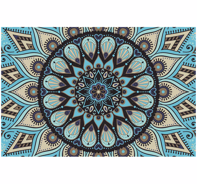 Raambekleding slaapkamer etnische zwart-blauwe mandala - TenStickers