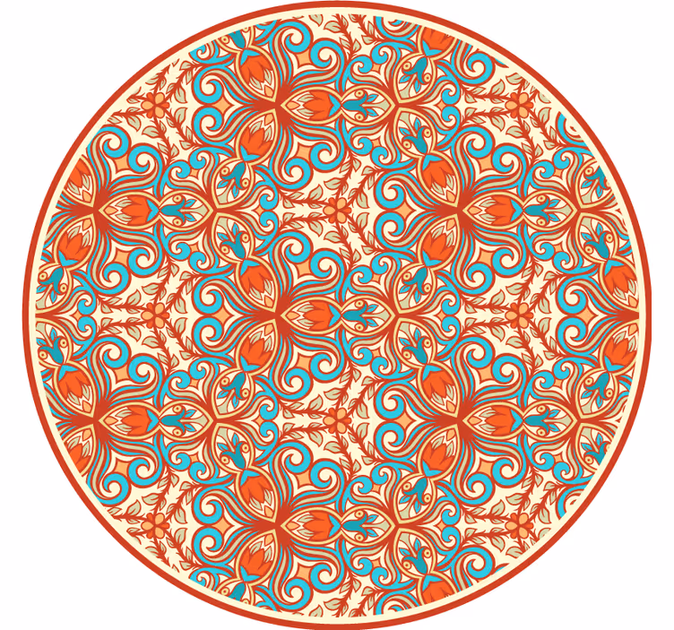 Raambekleding slaapkamer met blauwe en oranje ornamenten - TenStickers