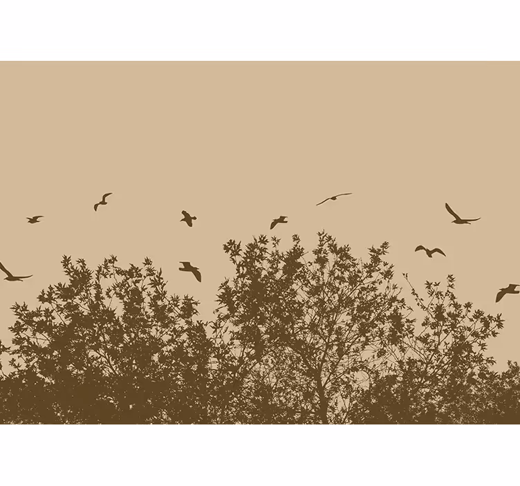 Rolgordijn beige lentebloemen met vogels - TenStickers