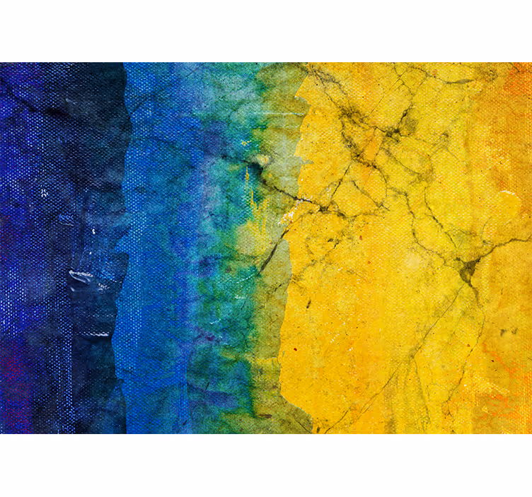 Raambekleding slaapkamer blauwe en gele abstracte foto - TenStickers