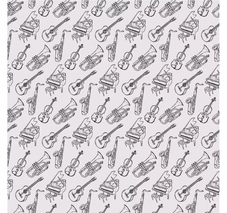 Rolgordijn grijs handgetekend muziekinstrumentenpatroon - TenStickers