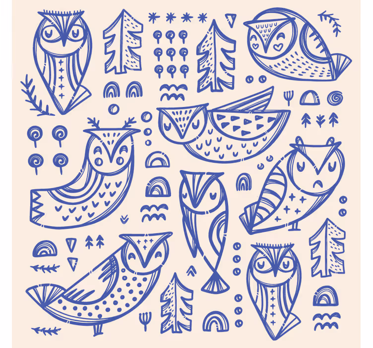 Raambekleding slaapkamer schattige blauwe uil illustratie - TenStickers