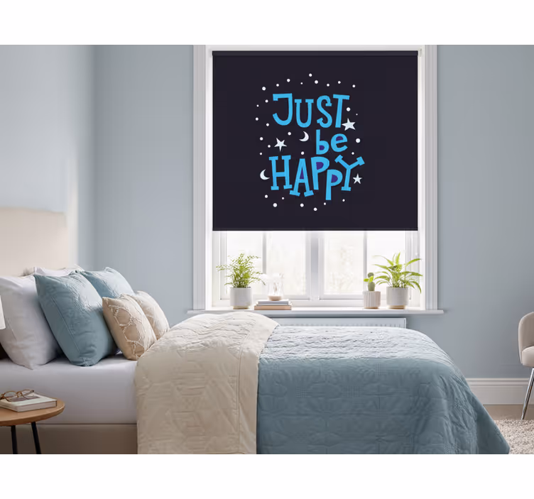 Raambekleding slaapkamer gewoon gelukkig in blauw - TenStickers