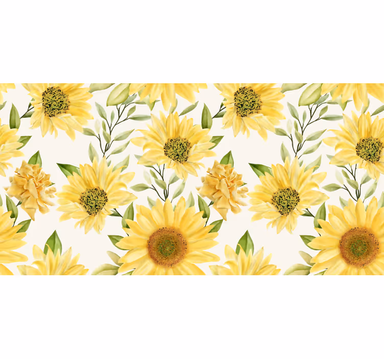 Raambekleding slaapkamer zonnebloemen op witte achtergrond - TenStickers