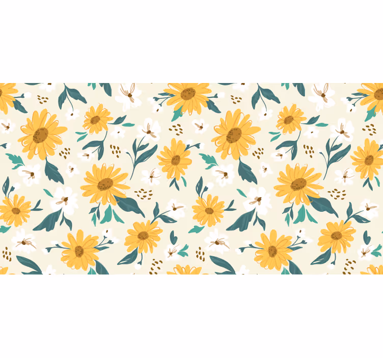Raambekleding slaapkamer vintage zonnebloemen en madeliefjes - TenStickers