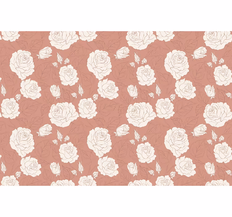 Raambekleding slaapkamer terracotta grote rozen - TenStickers