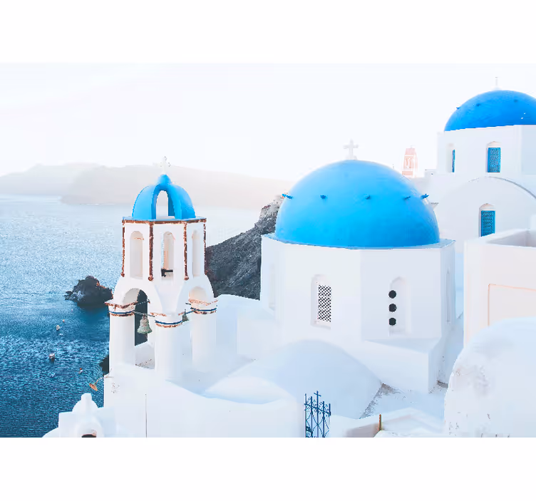 Wit rolgordijn santorini witte en blauwe huizen en oceaan - TenStickers