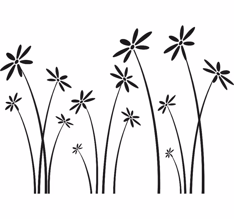 Wit rolgordijn met zwarte hoge bloemen - TenStickers
