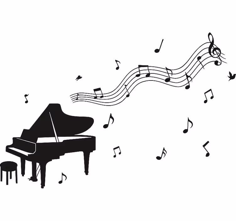 Wit rolgordijn piano met noten - TenStickers