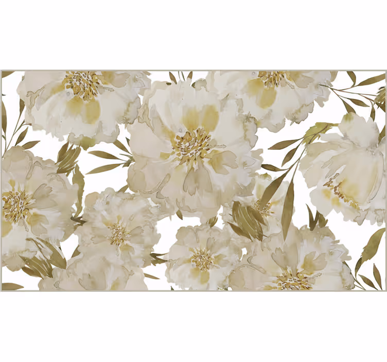 Rolgordijn woonkamer witte grote bloemen - TenStickers