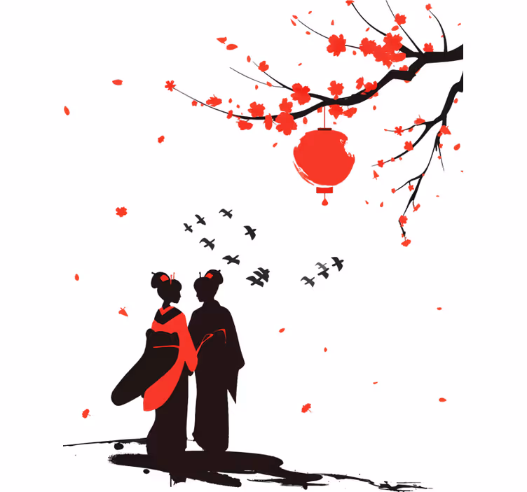 Raambekleding slaapkamer japanse geisha's - TenStickers