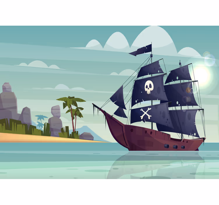 Rolgordijn kinderkamer piratenboot muurschildering - TenStickers