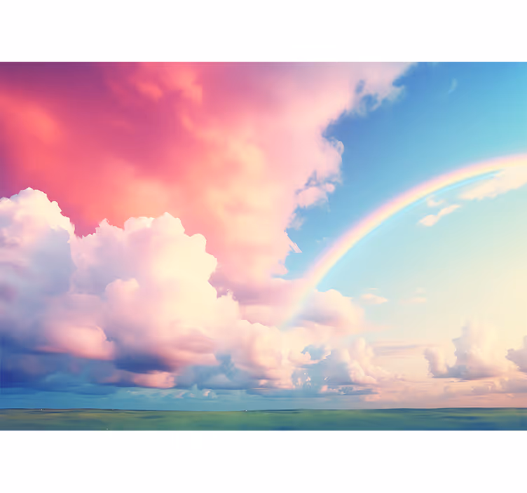 Rolgordijn kinderkamer bewolkte lucht met regenboog - TenStickers