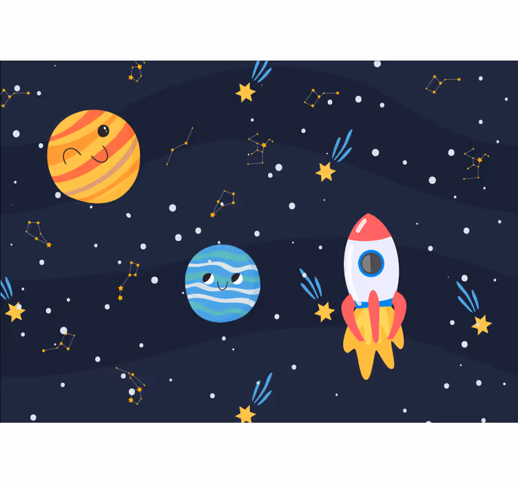 Rolgordijn kinderkamer galaxy met ruimteschepen en planeten - TenStickers