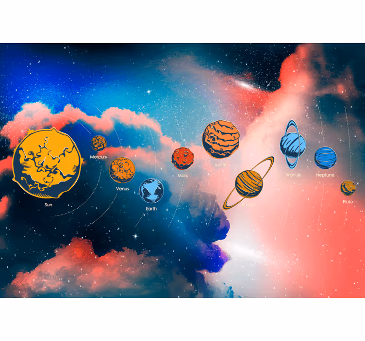Rolgordijn kinderkamer zonnestelsel met planeten namen - TenStickers