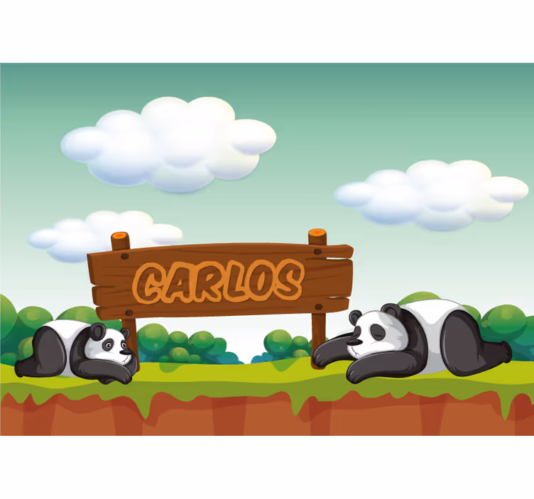 Rolgordijn kinderkamer panda's kamer gepersonaliseerde naam - TenStickers