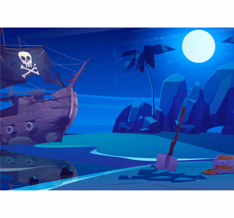 Rolgordijn kinderkamer cartoon piratenschip 's nachts - TenStickers