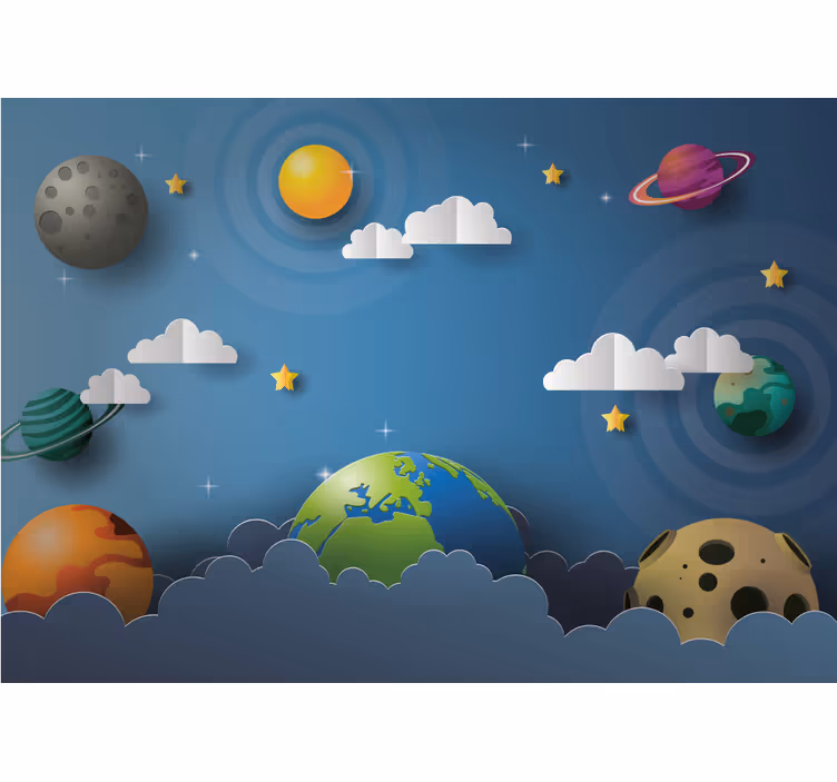 Rolgordijn kinderkamer cartoons planeten in lijn - TenStickers