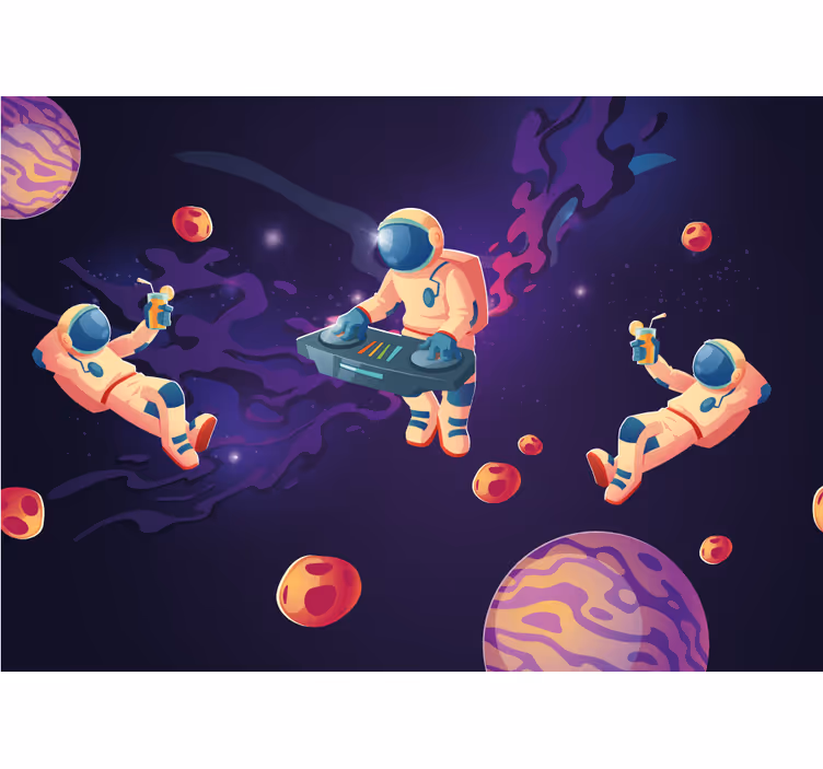 Rolgordijn kinderkamer jamming cartoon astronauten - TenStickers