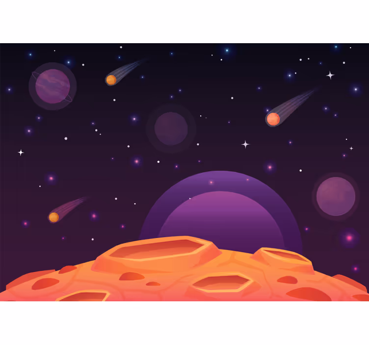 Rolgordijn kinderkamer cartoon halve planeet met planeten - TenStickers