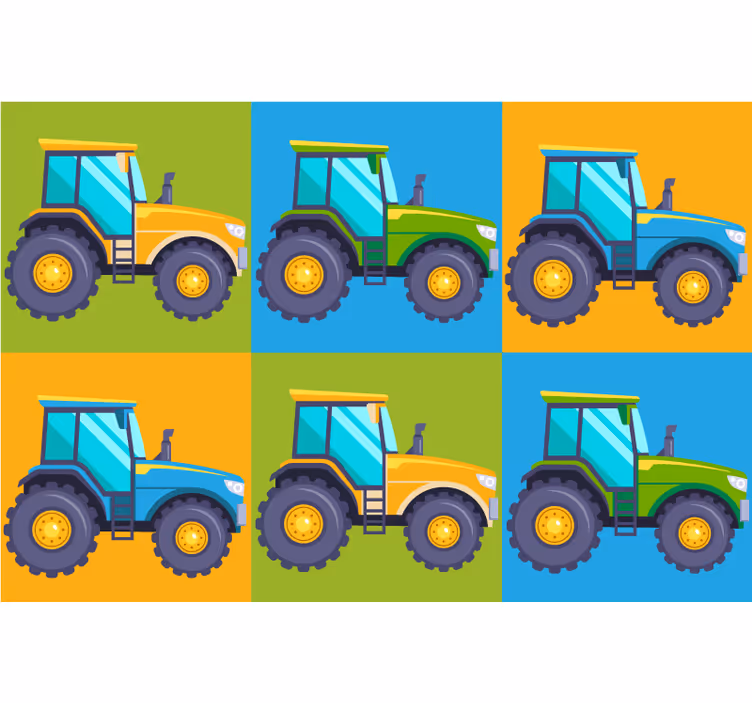 Rolgordijn kinderkamer met gekleurde tractor tegels - TenStickers