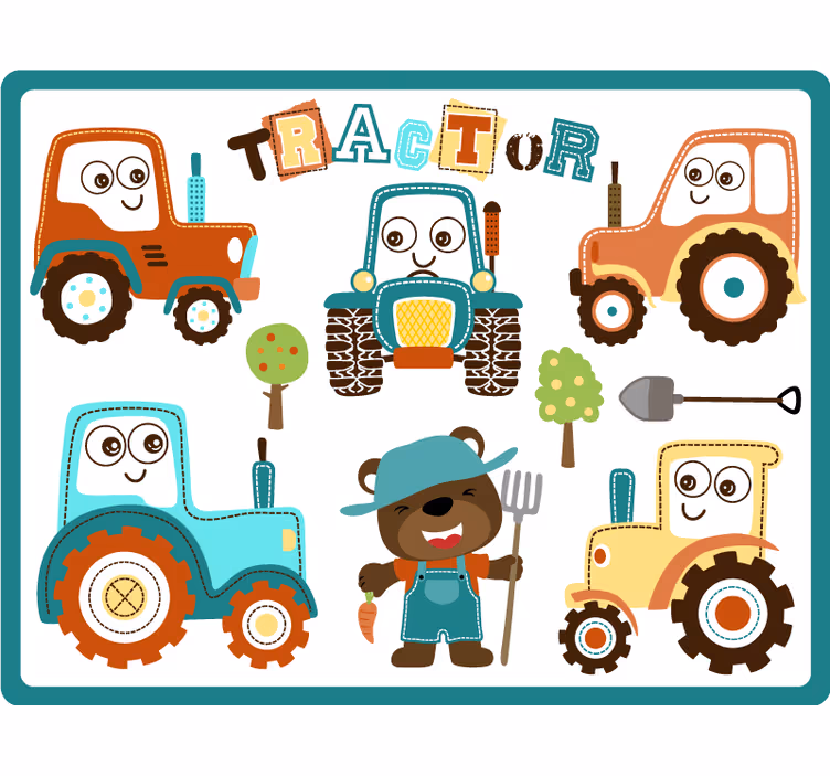 Rolgordijn kinderkamer smiling tractors - TenStickers