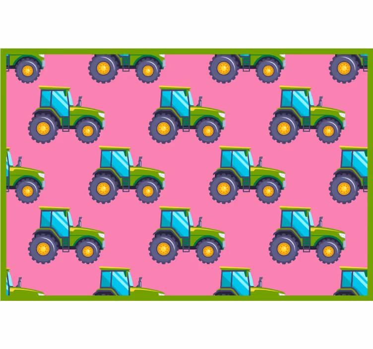 Rolgordijn kinderkamer roze en groene tractoren patroon - TenStickers