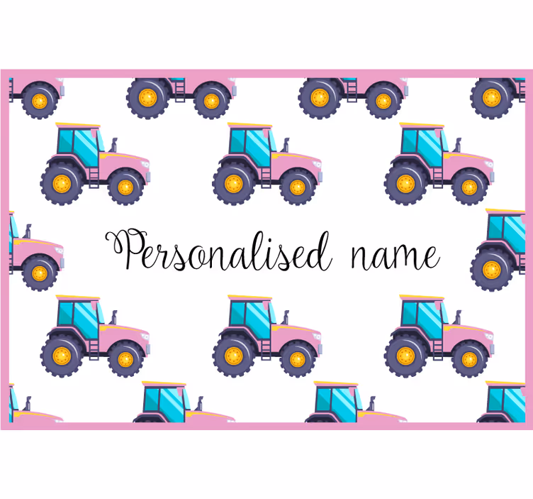 Rolgordijn kinderkamer roze gepersonaliseerde tractor - TenStickers
