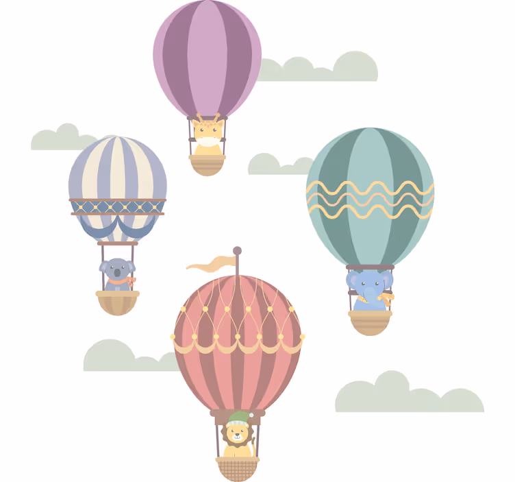 Rolgordijn kinderkamer vliegende ballonnen met dieren - TenStickers