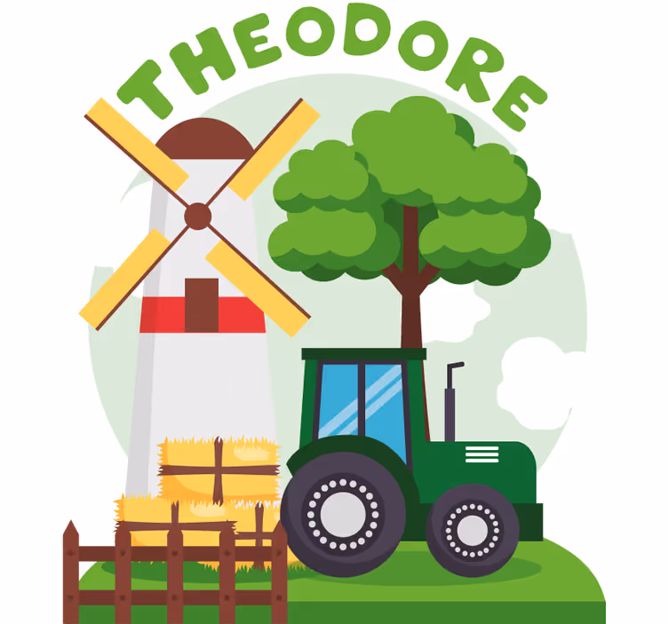 Rolgordijn kinderkamer groene tractor met heuvel en wolken - TenStickers