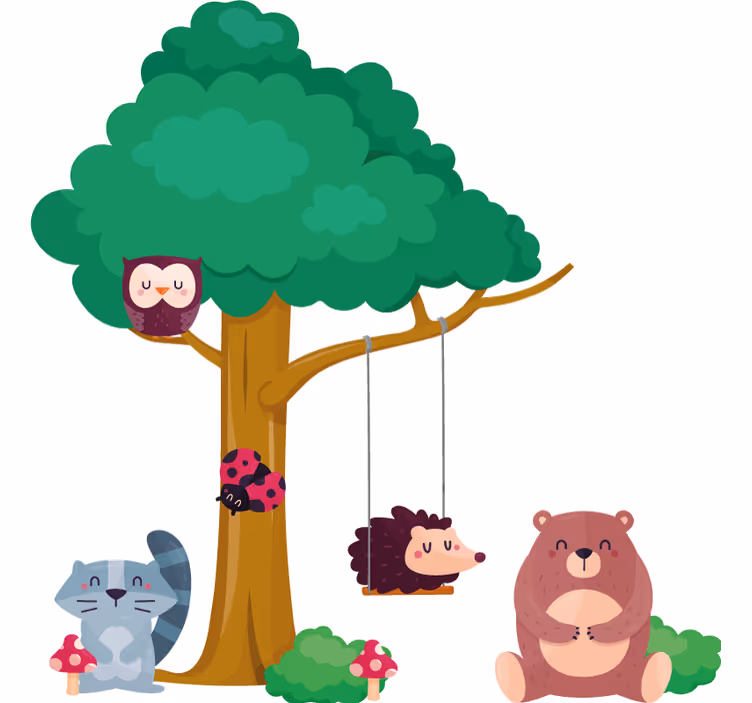 Rolgordijn kinderkamer bosdieren rond een schommel - TenStickers