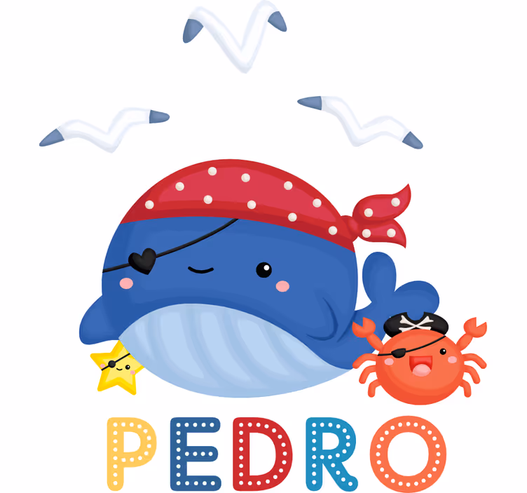 Rolgordijn kinderkamer schattige blauwe piratenwalvis - TenStickers