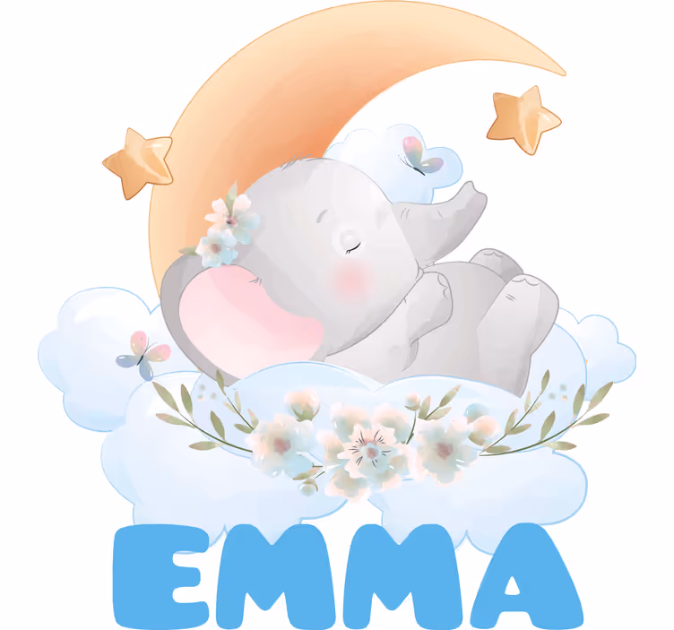 Rolgordijn kinderkamer schattige dieren olifant met naam - TenStickers