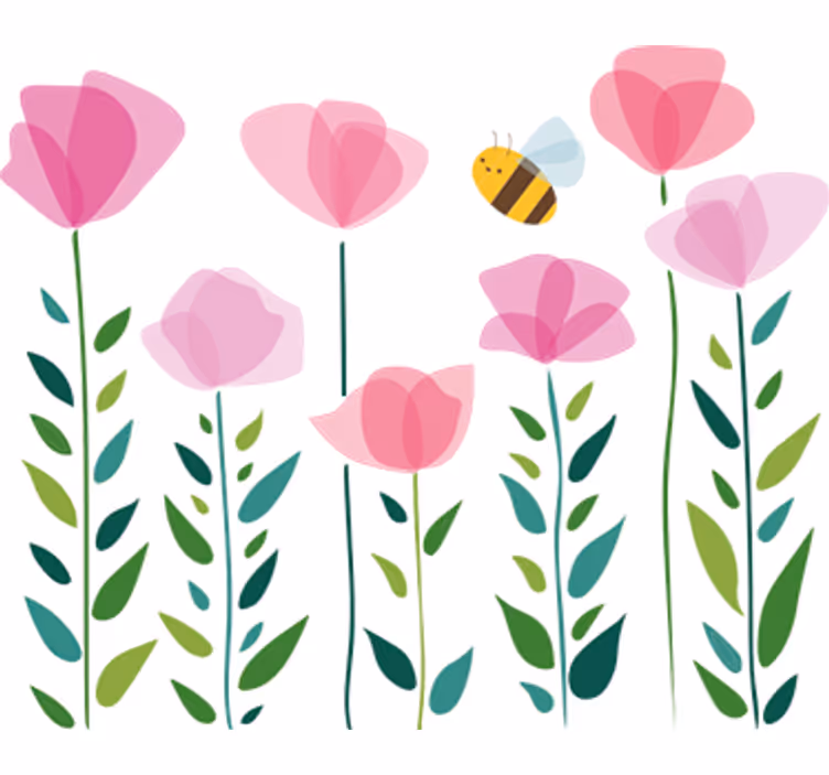 Rolgordijn kinderkamer roze bloemen en bij - TenStickers